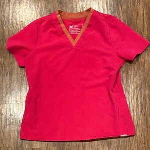 Figs Women's Bright pink V-Neck Short Sleeve Top